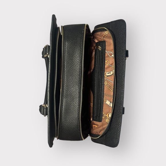 Black Leather with Gold Buckle Accent Shoulder Bag - Picture 6 of 8